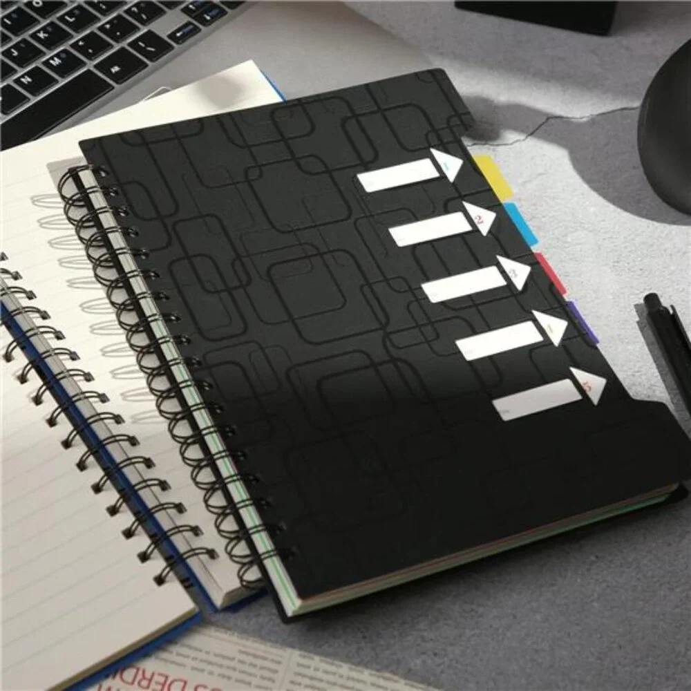 5 Subject College-Ruled Notebook, 240 Pages with Dividers, A5 Spiral, 5x7, Black